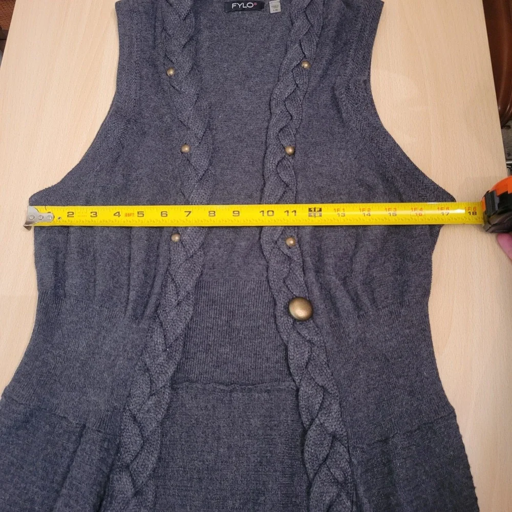 FYLO Open Front Cardigan Vest Sweater Braided Hem Asymmetrical Grey Large‎ - Picture 10 of 15